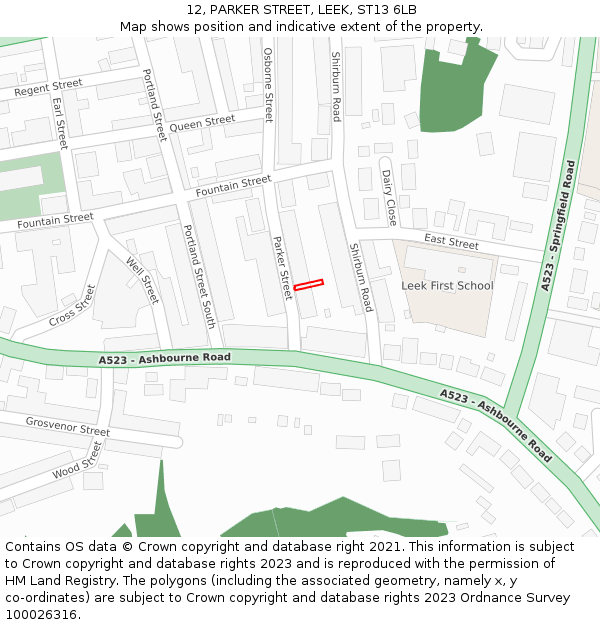 12, PARKER STREET, LEEK, ST13 6LB: Location map and indicative extent of plot