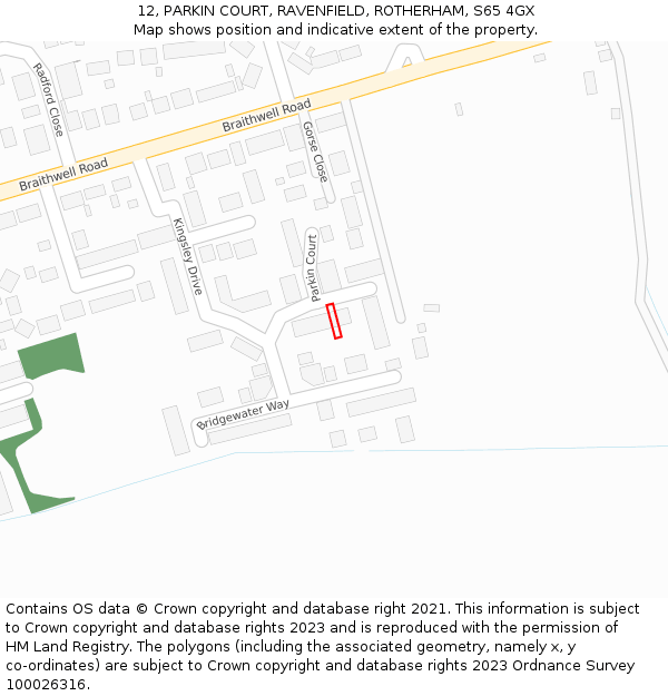 12, PARKIN COURT, RAVENFIELD, ROTHERHAM, S65 4GX: Location map and indicative extent of plot
