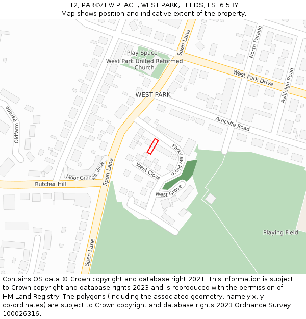 12, PARKVIEW PLACE, WEST PARK, LEEDS, LS16 5BY: Location map and indicative extent of plot