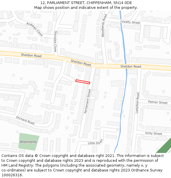 12, PARLIAMENT STREET, CHIPPENHAM, SN14 0DE: Location map and indicative extent of plot