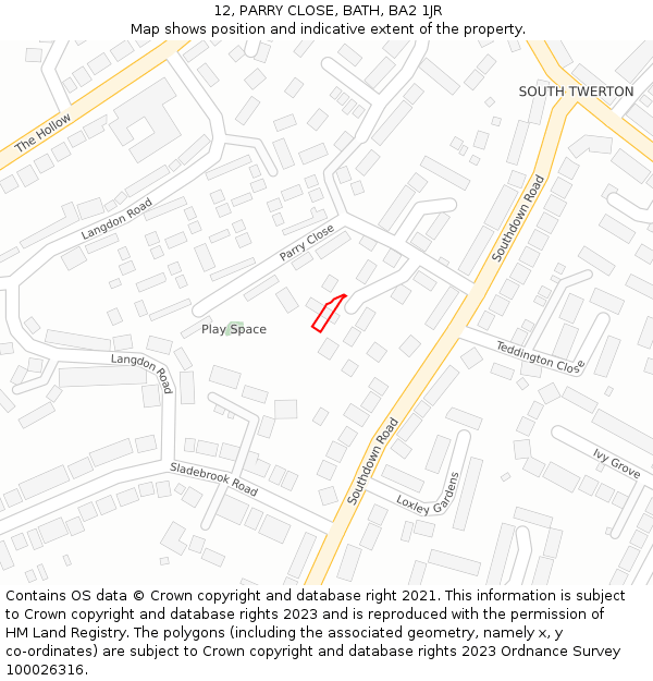 12, PARRY CLOSE, BATH, BA2 1JR: Location map and indicative extent of plot