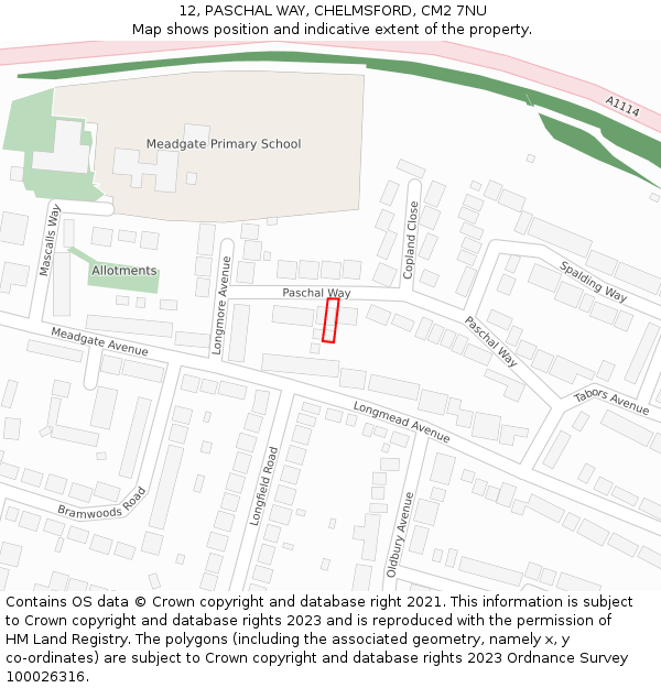 12, PASCHAL WAY, CHELMSFORD, CM2 7NU: Location map and indicative extent of plot