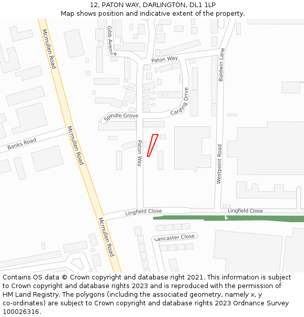 12, PATON WAY, DARLINGTON, DL1 1LP: Location map and indicative extent of plot