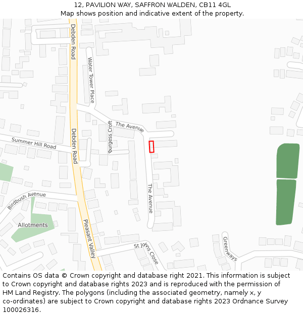 12, PAVILION WAY, SAFFRON WALDEN, CB11 4GL: Location map and indicative extent of plot