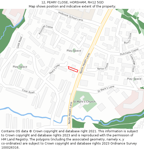12, PEARY CLOSE, HORSHAM, RH12 5GD: Location map and indicative extent of plot
