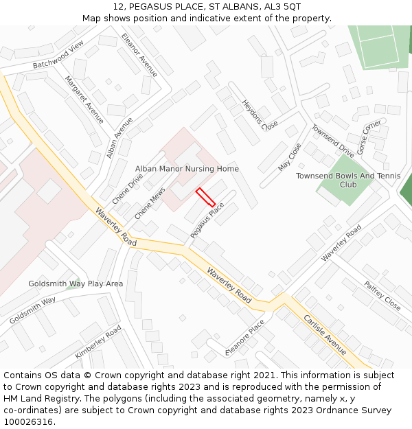 12, PEGASUS PLACE, ST ALBANS, AL3 5QT: Location map and indicative extent of plot