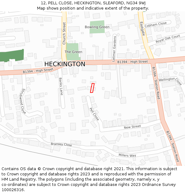 12, PELL CLOSE, HECKINGTON, SLEAFORD, NG34 9WJ: Location map and indicative extent of plot