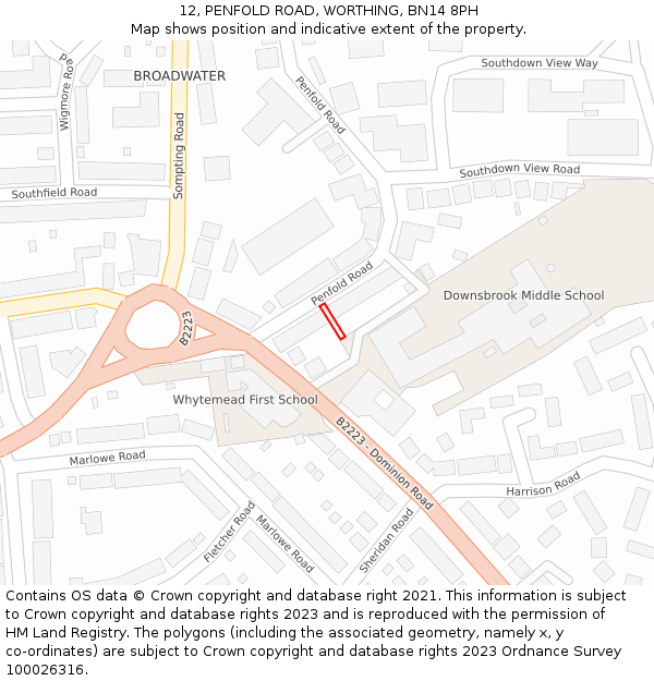 12, PENFOLD ROAD, WORTHING, BN14 8PH: Location map and indicative extent of plot