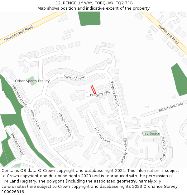 12, PENGELLY WAY, TORQUAY, TQ2 7FG: Location map and indicative extent of plot