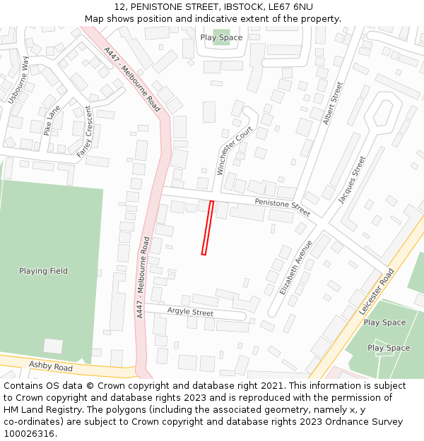 12, PENISTONE STREET, IBSTOCK, LE67 6NU: Location map and indicative extent of plot