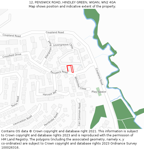 12, PENSWICK ROAD, HINDLEY GREEN, WIGAN, WN2 4GA: Location map and indicative extent of plot
