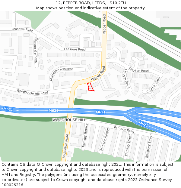 12, PEPPER ROAD, LEEDS, LS10 2EU: Location map and indicative extent of plot