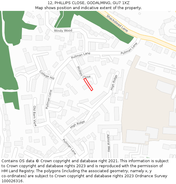 12, PHILLIPS CLOSE, GODALMING, GU7 1XZ: Location map and indicative extent of plot