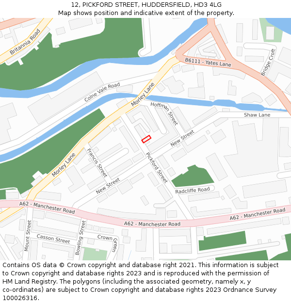 12, PICKFORD STREET, HUDDERSFIELD, HD3 4LG: Location map and indicative extent of plot