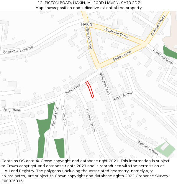 12, PICTON ROAD, HAKIN, MILFORD HAVEN, SA73 3DZ: Location map and indicative extent of plot
