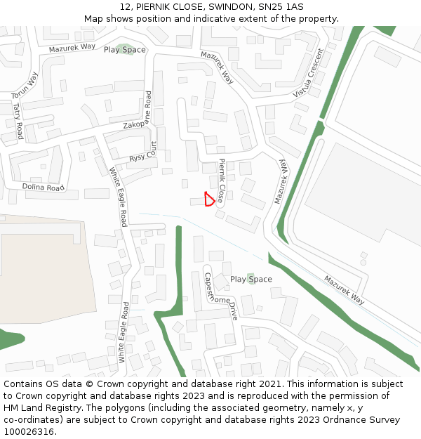 12, PIERNIK CLOSE, SWINDON, SN25 1AS: Location map and indicative extent of plot