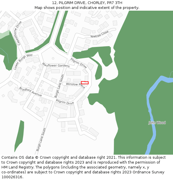 12, PILGRIM DRIVE, CHORLEY, PR7 3TH: Location map and indicative extent of plot