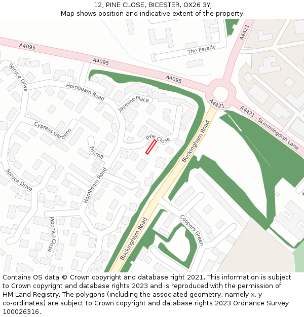 12, PINE CLOSE, BICESTER, OX26 3YJ: Location map and indicative extent of plot