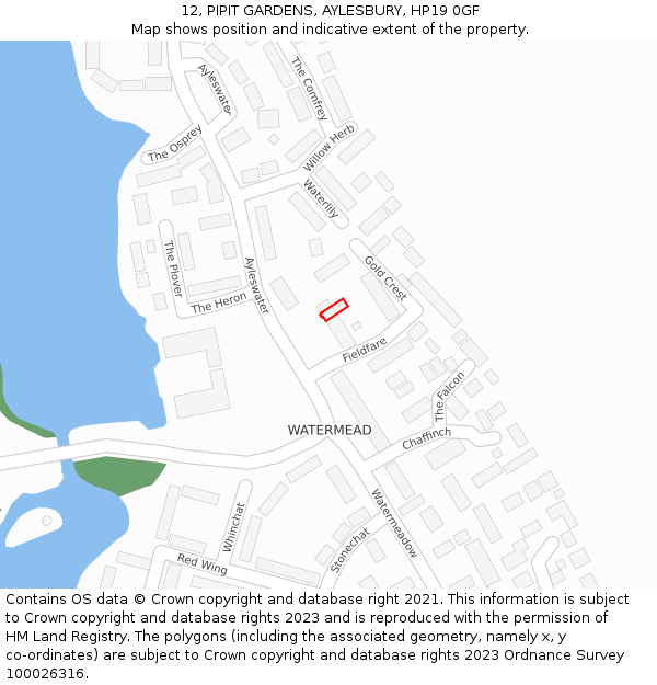 12, PIPIT GARDENS, AYLESBURY, HP19 0GF: Location map and indicative extent of plot
