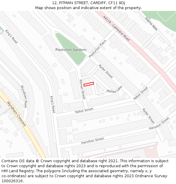 12, PITMAN STREET, CARDIFF, CF11 9DJ: Location map and indicative extent of plot