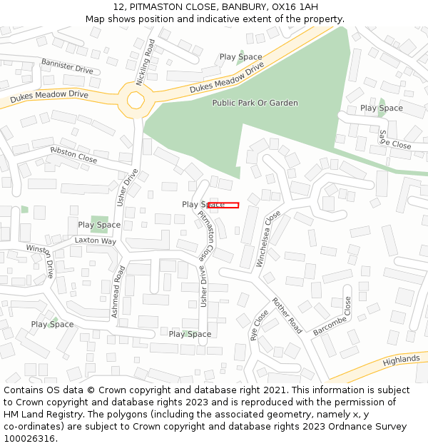 12, PITMASTON CLOSE, BANBURY, OX16 1AH: Location map and indicative extent of plot