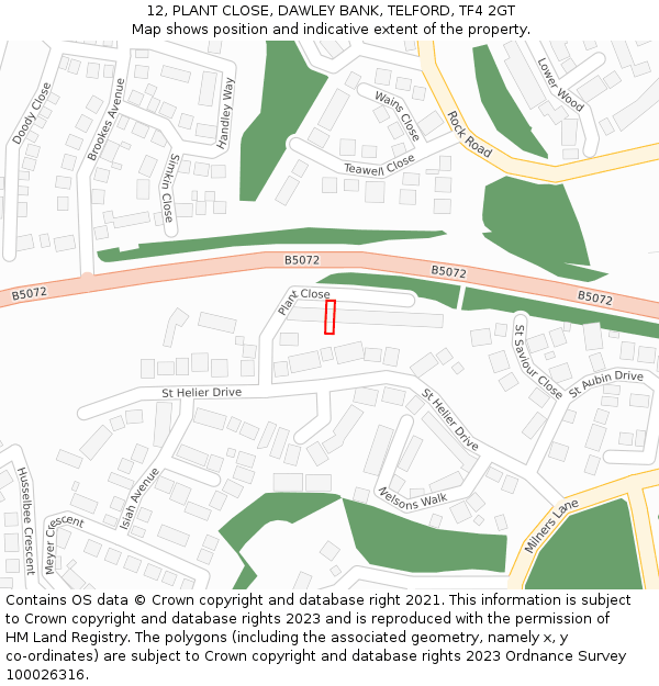 12, PLANT CLOSE, DAWLEY BANK, TELFORD, TF4 2GT: Location map and indicative extent of plot