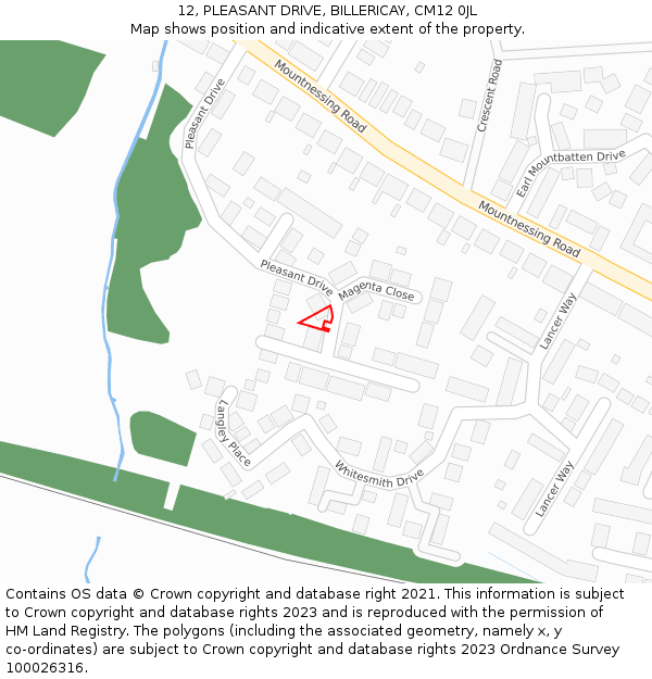 12, PLEASANT DRIVE, BILLERICAY, CM12 0JL: Location map and indicative extent of plot