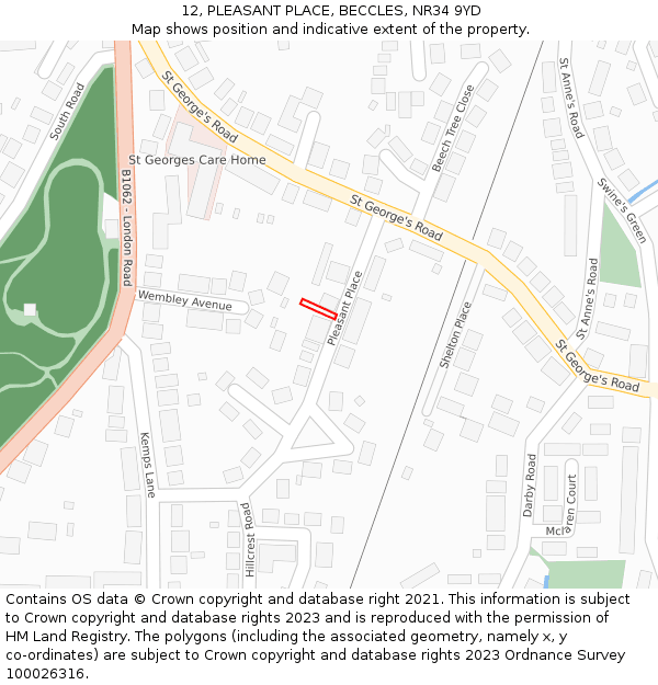 12, PLEASANT PLACE, BECCLES, NR34 9YD: Location map and indicative extent of plot