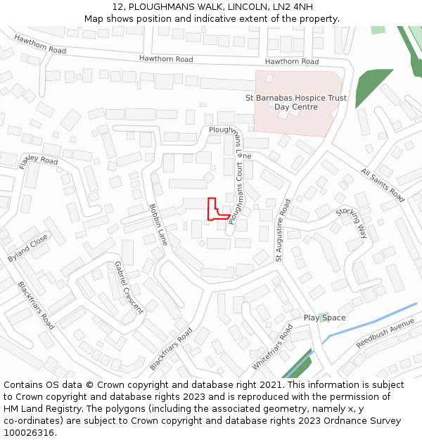 12, PLOUGHMANS WALK, LINCOLN, LN2 4NH: Location map and indicative extent of plot