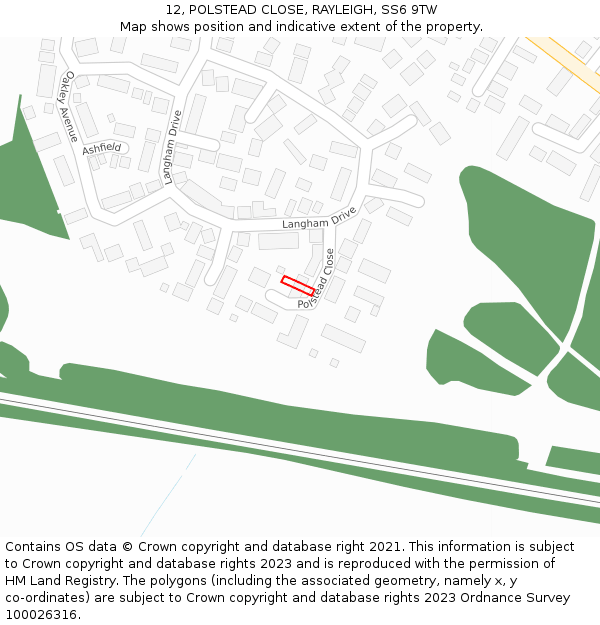 12, POLSTEAD CLOSE, RAYLEIGH, SS6 9TW: Location map and indicative extent of plot