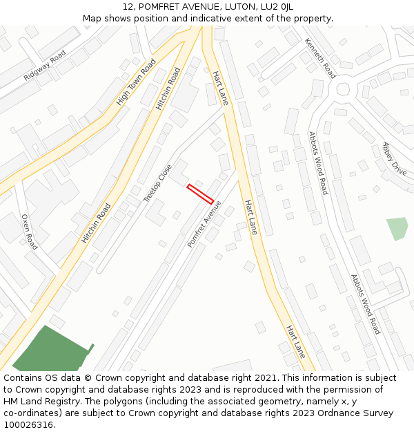 12, POMFRET AVENUE, LUTON, LU2 0JL: Location map and indicative extent of plot