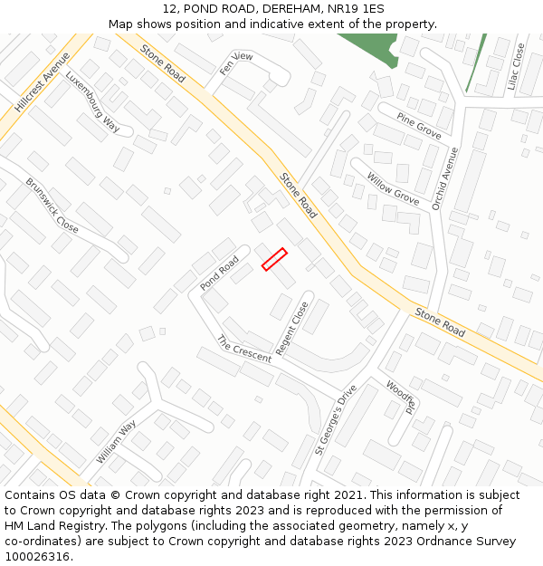 12, POND ROAD, DEREHAM, NR19 1ES: Location map and indicative extent of plot