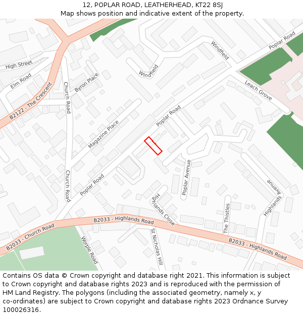 12, POPLAR ROAD, LEATHERHEAD, KT22 8SJ: Location map and indicative extent of plot