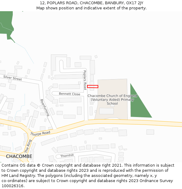 12, POPLARS ROAD, CHACOMBE, BANBURY, OX17 2JY: Location map and indicative extent of plot