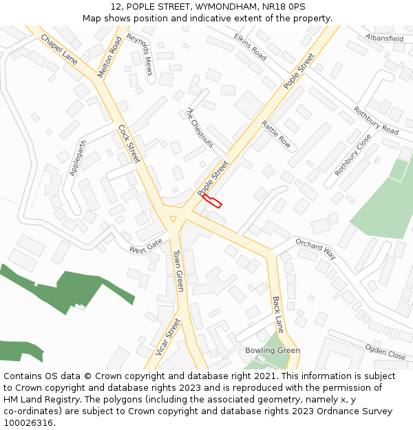 12, POPLE STREET, WYMONDHAM, NR18 0PS: Location map and indicative extent of plot