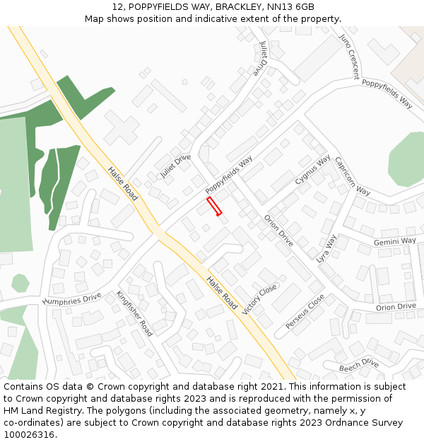 12, POPPYFIELDS WAY, BRACKLEY, NN13 6GB: Location map and indicative extent of plot