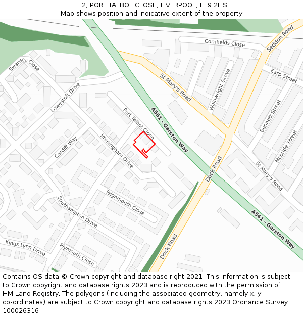 12, PORT TALBOT CLOSE, LIVERPOOL, L19 2HS: Location map and indicative extent of plot