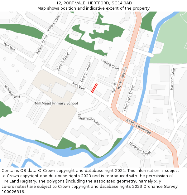 12, PORT VALE, HERTFORD, SG14 3AB: Location map and indicative extent of plot