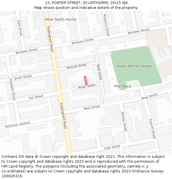 12, PORTER STREET, SCUNTHORPE, DN15 6JA: Location map and indicative extent of plot