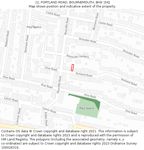12, PORTLAND ROAD, BOURNEMOUTH, BH9 1NQ: Location map and indicative extent of plot