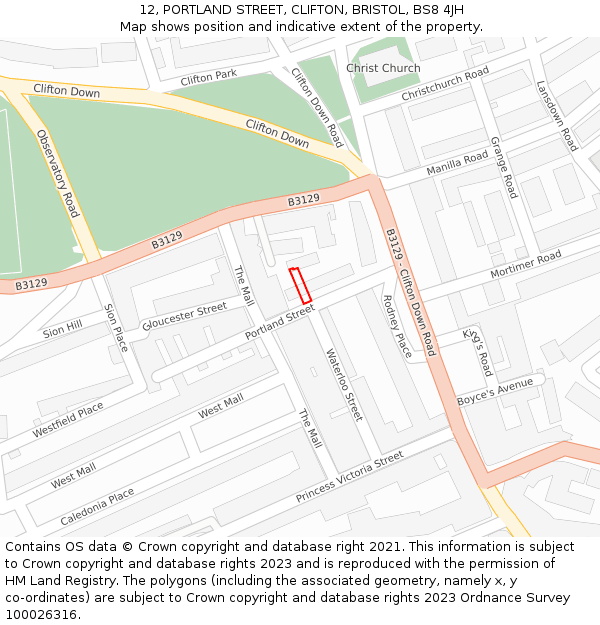 12, PORTLAND STREET, CLIFTON, BRISTOL, BS8 4JH: Location map and indicative extent of plot