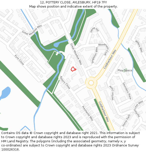 12, POTTERY CLOSE, AYLESBURY, HP19 7FY: Location map and indicative extent of plot