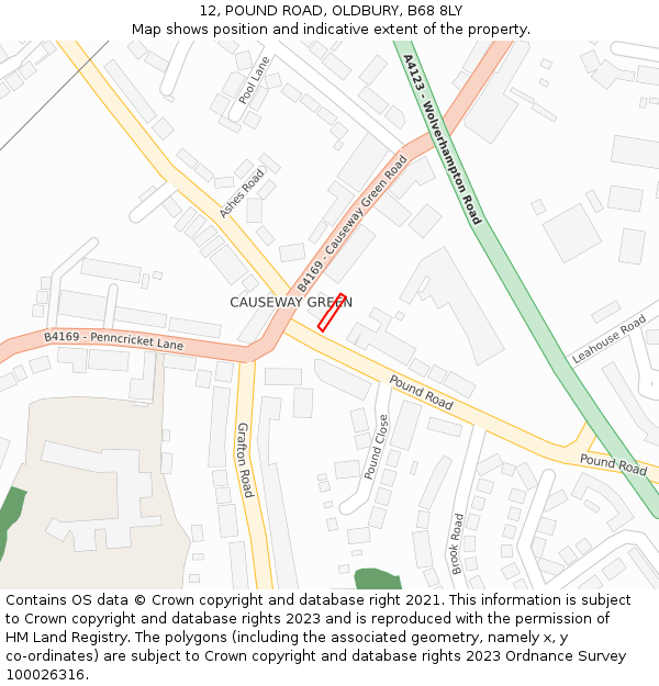 12, POUND ROAD, OLDBURY, B68 8LY: Location map and indicative extent of plot