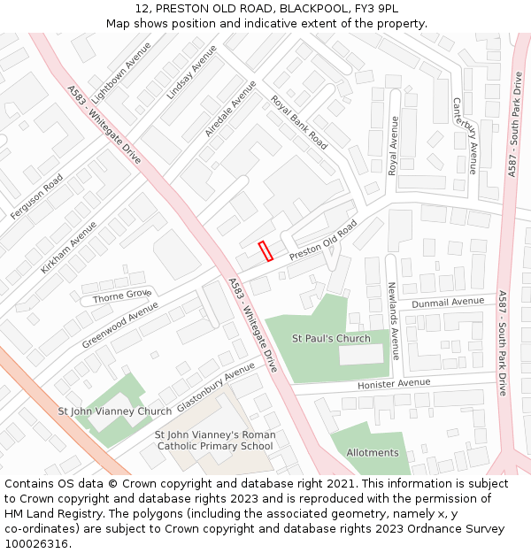 12, PRESTON OLD ROAD, BLACKPOOL, FY3 9PL: Location map and indicative extent of plot