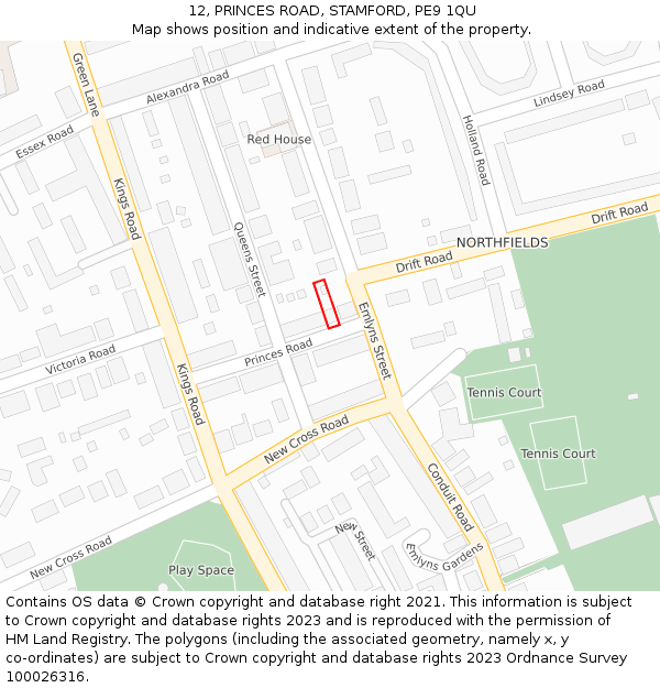 12, PRINCES ROAD, STAMFORD, PE9 1QU: Location map and indicative extent of plot