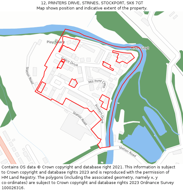 12, PRINTERS DRIVE, STRINES, STOCKPORT, SK6 7GT: Location map and indicative extent of plot