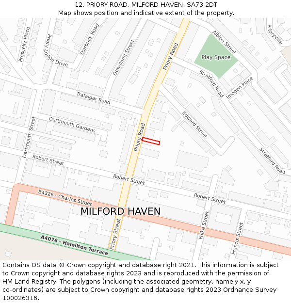 12, PRIORY ROAD, MILFORD HAVEN, SA73 2DT: Location map and indicative extent of plot