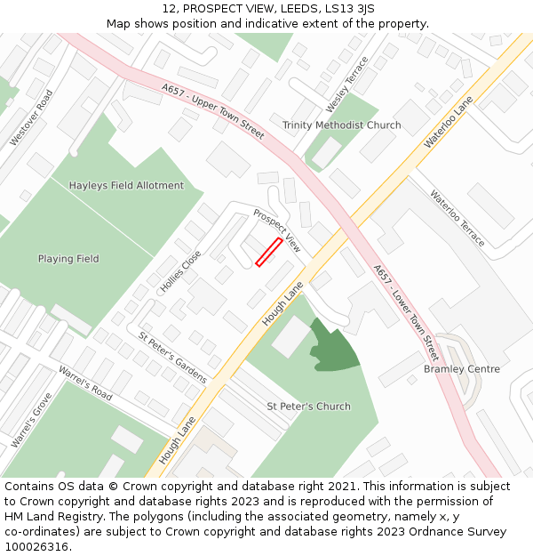 12, PROSPECT VIEW, LEEDS, LS13 3JS: Location map and indicative extent of plot