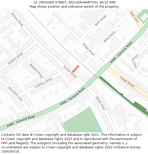12, PROSSER STREET, WOLVERHAMPTON, WV10 9AR: Location map and indicative extent of plot