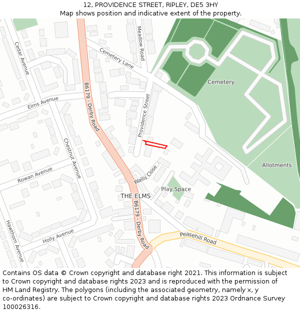 12, PROVIDENCE STREET, RIPLEY, DE5 3HY: Location map and indicative extent of plot